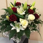 Red & White Rose with Lilies